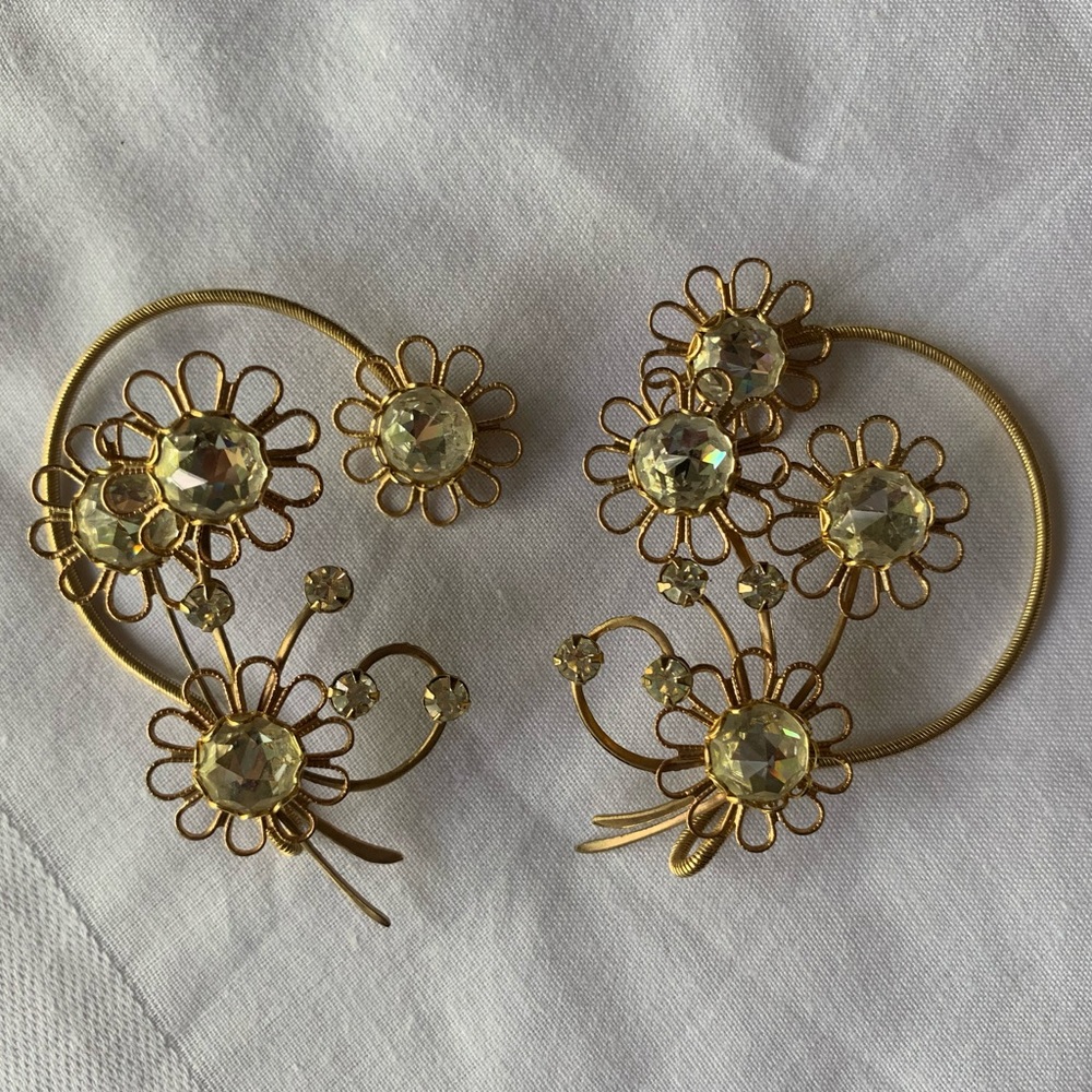 Gold Over the Ear Floral Earrings
